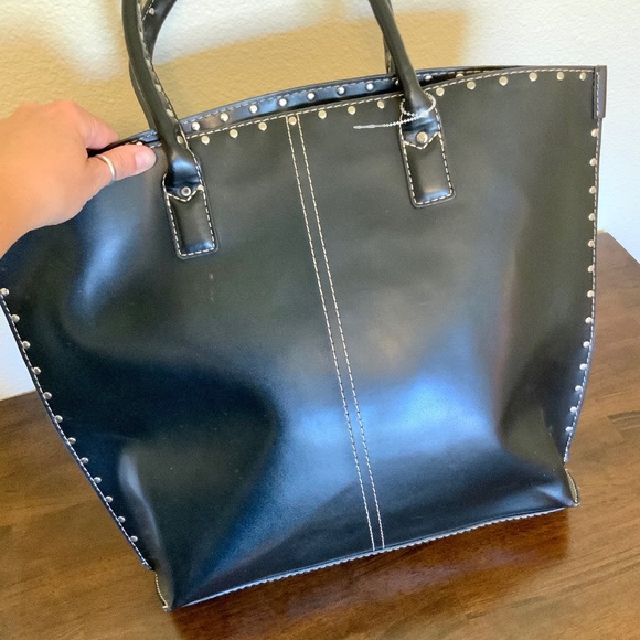 LIKE NEW! Black Leather Studded Tote Bag - Picture 1 of 7